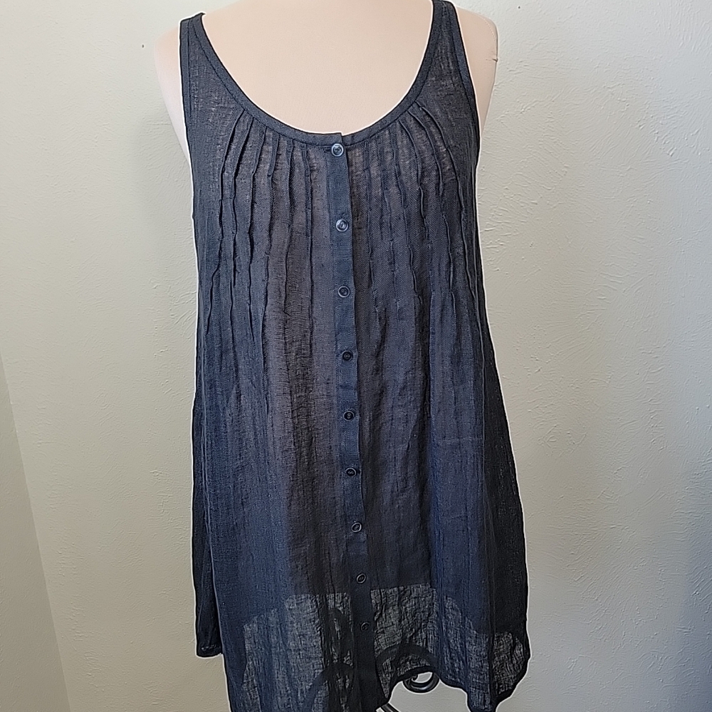 EILEEN FISHER GREY LINEN TUNIC TOP